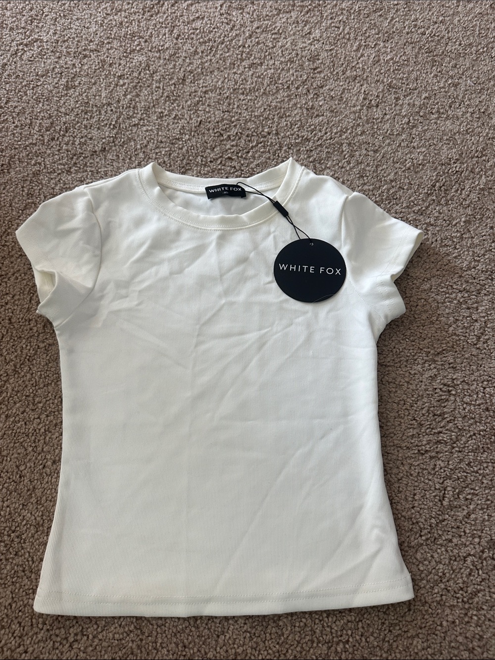 White Fox Boutique Cream Short Sleeve Crewneck Tee
